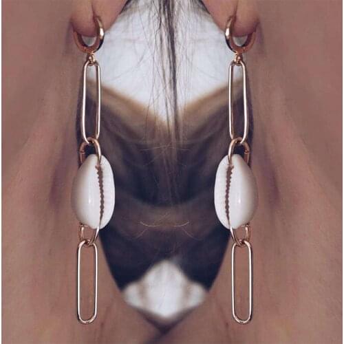 LXY-W 2021 Fashion Simple Gold Punk Thick Chain White Shellt Earrings For Women 2021 Vintage Drop Earring Jewelry Gift Wholesale