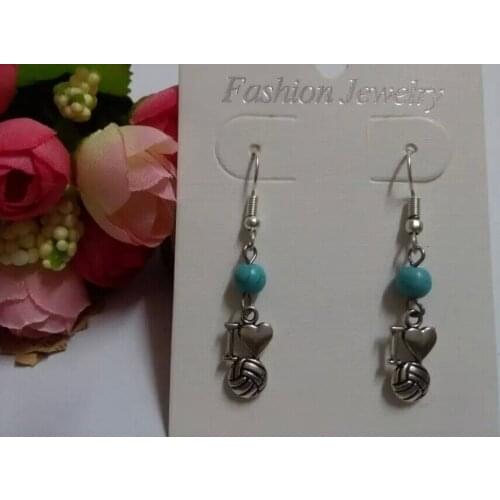 Fashion Jewelry 20Pair Vintage I love volleyball Stone beads Charm Pendants Drape Earrings DIY For Women Jewelry Z272