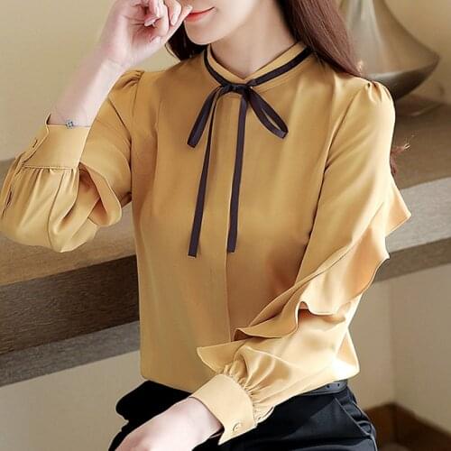 Fashion Woman Blouses 2021 Ruffles Long Sleeve Blouse Women Blusas Casual Chiffon Blouse Women Tops Womens Tops And Blouses C484