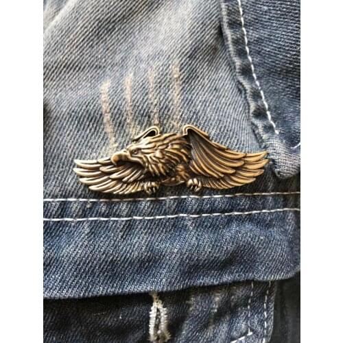 Motorcycle Biker Metal Brass Badges Brooches Copper Fly Eagle Wings Punk Badge For clothes Hat Retro Collar Pin Brooch