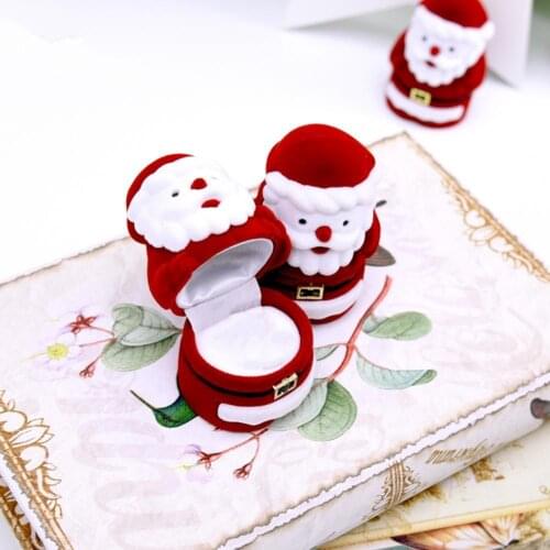 2021 New Fashion Rings Box Vivid Dust-proof Adorable Flocking Santa Claus Rings Container Gift Box for Proposal