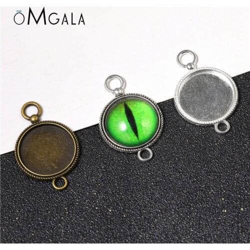 Double Hole Round Settings Cabochon Base Bezel Tray Blank 10pcs/lot 20mm Fit Glass Cabochons Cameo DIY Jewelry Making
