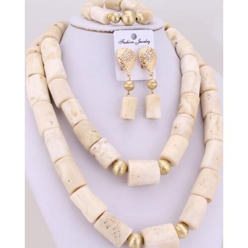 4Ujewelry 25.5 Inches Nigerian jewelry Set For Women White Original Coral Beads Necklace Jewellery Set