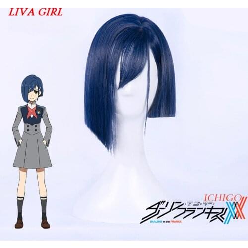 New Arrival DARLING in the FRANXX 015 Cosplay Wigs Ichigo Wigs Short Blue Synthetic Hair Perucas Cosplay Wig