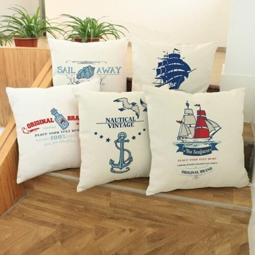 Sailboat Voyager Anchors Pattern Cushion Pillowcase Mediterranean Style Cotton Linen Square Throw Pillows Decorative almofadas