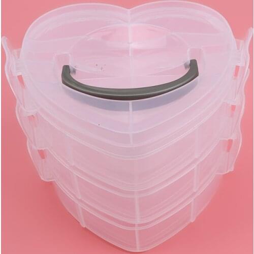 New Jewelry Transparent PP Plastic Creative Heart Shape Storage Box Small Three Layers Organize Storage Box For Home Storage