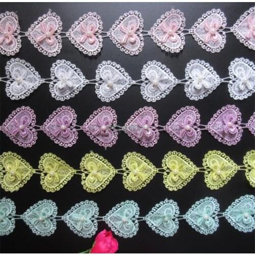 Soluble Heart Bowknot Pearl Embroidered Lace Trim Ribbon Fabric Sewing Craft Patchwork Handmade DIY For Costume Decoration