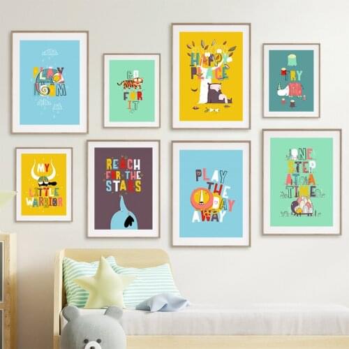 Try Rhino Lion Tiger Elephant Quote Wall Art Canvas Painting Nordic Posters And Prints Cartoon Wall Pictures For Kids Room Decor