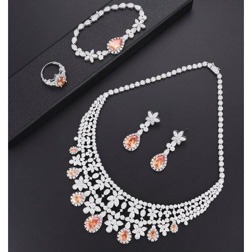 LARRAURI Luxury Cubic Zirconia Silver Gold Jewelry Sets Bangle Earrings Necklace Ring Jewelry Sets Bridal Dubai Accessories