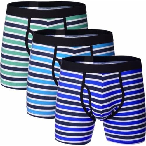 3pcs/lot Men Underwear Boxer long Man Big Pluse Size Short Breathable Flexible Shortsboxers Striped Male Pants Lot