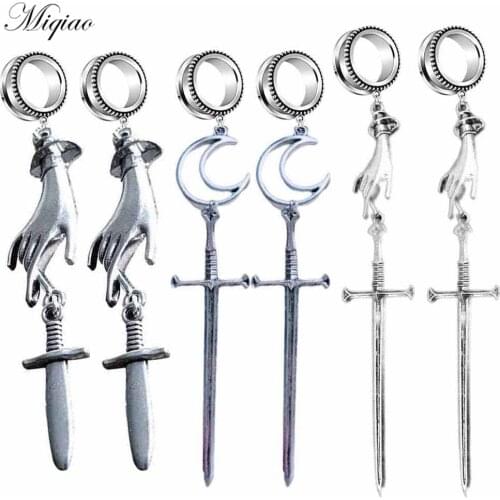 Miqiao 2pcs Stainless Steel Ear Tunnels Plugs Moon Sword Cross Earrings Ear Expander 6-30mm Piercing Body Fashion Jewelry NEW