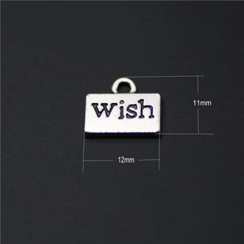 High Quality 50 Pieces/Lot 11mm*12mm Antique Silver Plated Diy Handmade Metal Letter Wish Tag Charms For Jewelry Making
