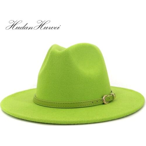 2020 New Spring Summer Autumn Winter Elegant Black Red Flat Top Wide Brim Fedora Hat Women Woolen Felt Fadora Hats