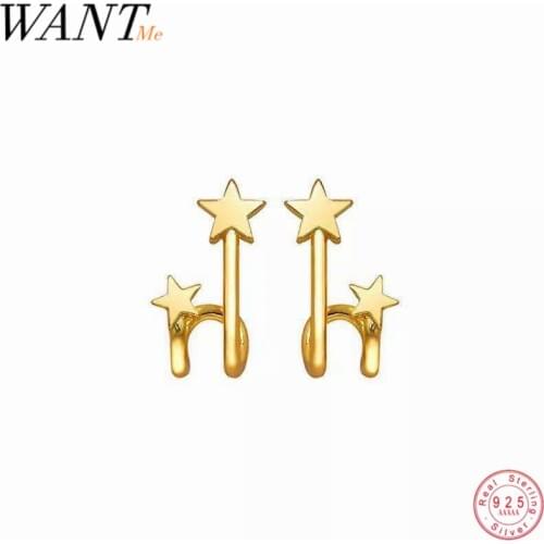 WANTME Fashion Genuine 925 Sterling Silver Double Star Geometric Studs Earrings for Women Birthday Teen Gift Fine Jewelry 2020