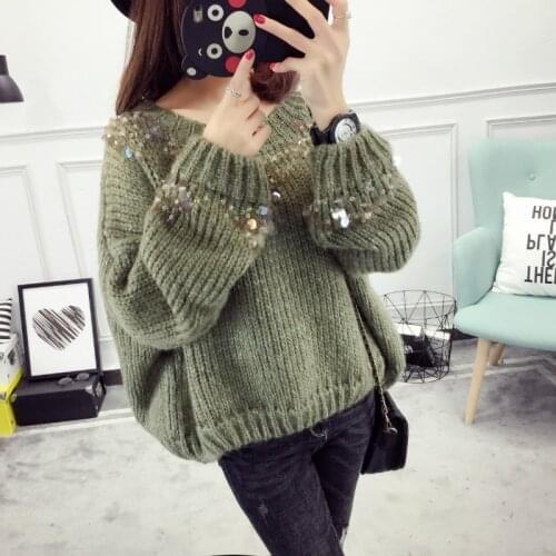 New Year Fall Winer Runway Sweater Women Sequined Knitting Sweaters Casual Loose Pullovers Female Warm Tops Outerwear