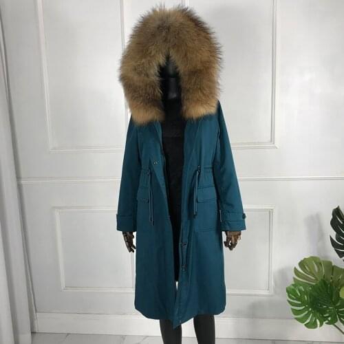 Winter Jacket Women Hooded Fur Fashion Parka Real Rabbit Fur Lined Long Windproof Coat