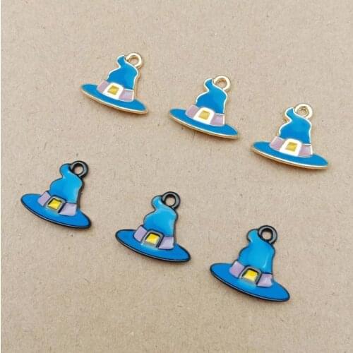 10PCS/Lot Enamel 14*15mm Magic Hat Charms Halloween Holiday Series DIY Jewelry Pendant Alloy Festival Gifts