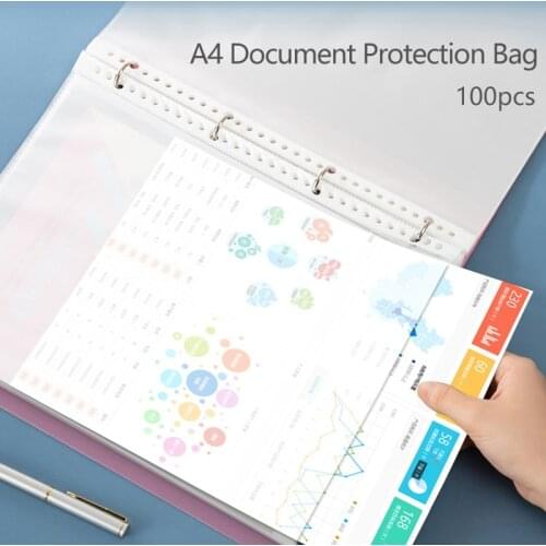 100pcs 11 Holes A4 File Folder Round Hole Folders Bag Transparent Punched Folder Filing Loose Leaf Document Sheet Protectors Bag
