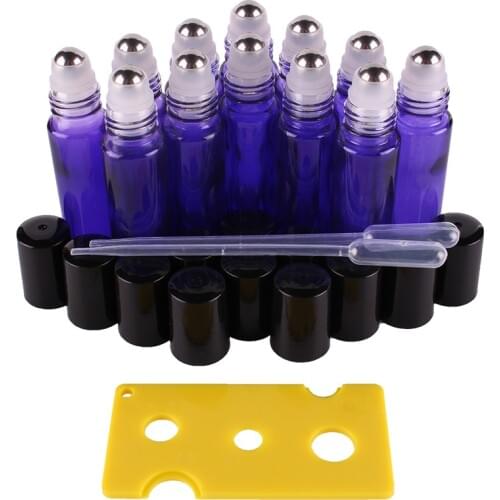12pcs 10ml purple Essential oil Glass Roll on Bottles Vials with Stainless Steel Roller Ball for perfume aromatherapy