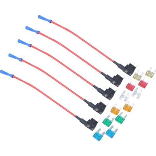12 Pieces 5Amp - 30Amp Small Size Blade Fuses with 5 Pieces Add-a-circuit Fuse Holders