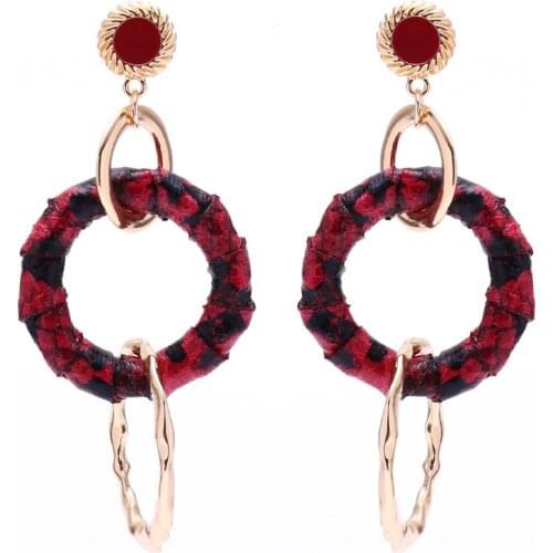 ELEGANCE11 2020 Trendy Kpop Earrings Red Loop Gold Pendant Long Earrings for Party Women Costume Earings for Girls