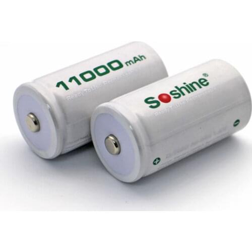 2pcs/lot Soshine D/R20 Size RTU D11000 Rechargeable Battery NiMH 11000mAh 1.2V Battery Higher Current Capabilities Battery White