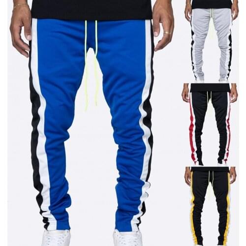 Streetwear Trousers Casual Pants Men Drawstring Contrast color Skinny Zipper Pockets Pants Sweatpants Bottoms Jogger Gym Pants