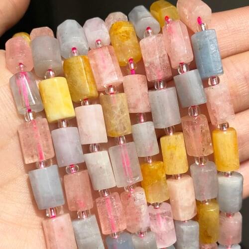 Natural Faceted Morganite Gem Stone Beads 8*11mm Cylinder Loose Spacer Beads for Jewelry Making DIY Bracelet Charms Accessories