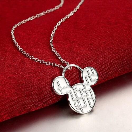 New 925 Sliver Delicate Mouse Head Pendant Link Chain Necklace Fashion Jewelry For Women&Girls Beautiful Wedding BirthdayGift