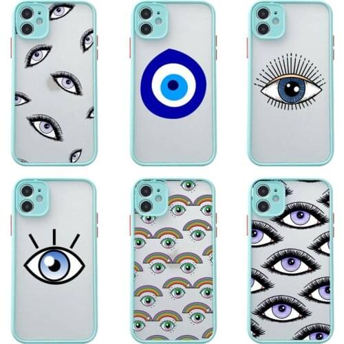 Evil Eye Phone Cases For iphone 12 11 Pro Max Mini XS 8 7 Plus X SE 2020 XR Matte Transparent Light blue Cover