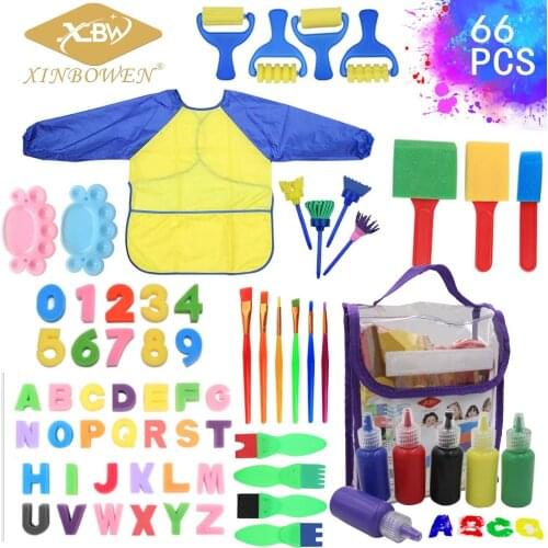 Childrens painting sponge 66-piece set, various stamp plastic handle graffiti set, early education art supplies