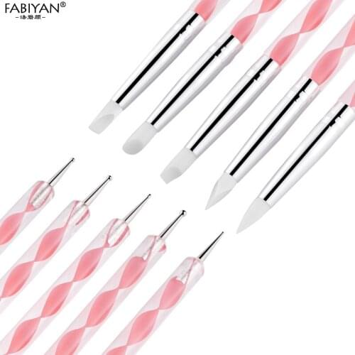 Double Head Nail Art Carving Dotting Pen Silicone Sculpture Emboss Modeling Builder Picking Point Brush Manicure Tools 5Pcs /set