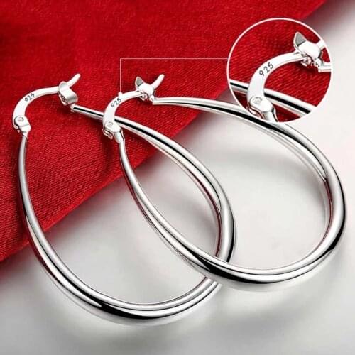 Hot 4cm Smooth Circle Big Hoop Earrings 925 Sterling Silver For Women Fashion High Quality party Brands Wedding Jewelry Gifts