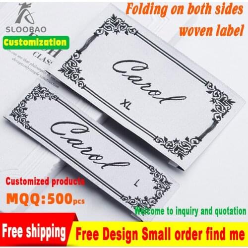 FreeShippingCustomizeFoldOnBothSidesWovenLabels /TagsForYourBrandNameCustomGarmentMainLabelsClothing/Bag /Shoe2X6cmWithin3Colors