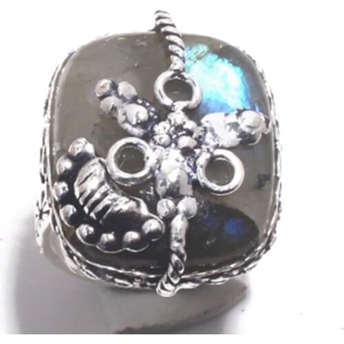 Genuine Labradotie Ring Silver Overlay over Copper , Hand Made Women Jewelry gift , Size: 8.75