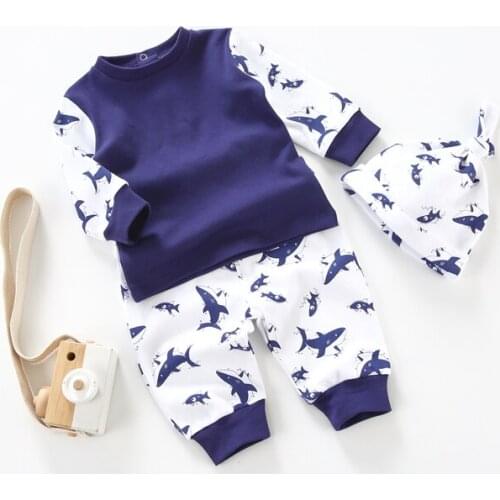 3pcs set baby clothes baby long sleeves t-shirt 100% cotton baby pants and hat kids clothes for contrast color set baby clothes