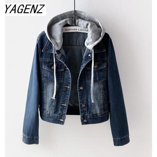 Large size Denim Short Coats 2020 Spring Autumn Vintage denim top Slim Detachable Hooded Jacket Casual Female Jeans Jacket 5XL