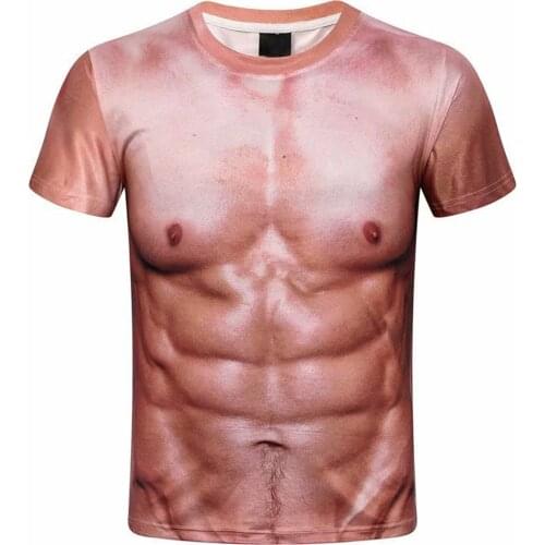 3D Muscle Printed Mens Tops Muscle Man Personality Realistic Short-sleeved T-shirt 2021 Fashion футболка мужская