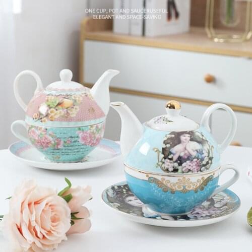 European style Pastoral Teapot and Cup set 1 Teapot 1 Cup Creative Coffee Pot Ceramic Afternoon Tea Flower Tea set Nice Gift