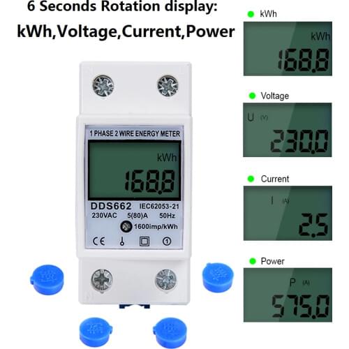 Single Phase Two Wire LCD Digital Display Din Rail kWh meter Power Consumption Energy Electric Meter kWh AC 230V 50Hz Electric