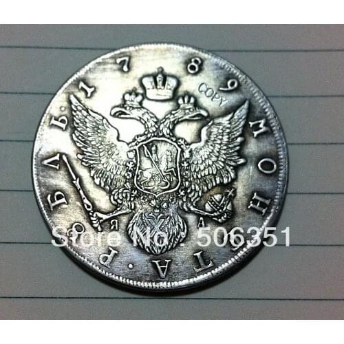 Wholesale 1789 russia 1 Rouble coins copy 100% coper manufacturing silver-plated