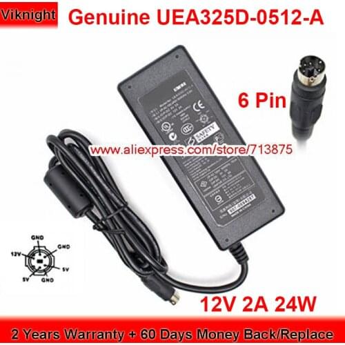 Genuine UEA325D-0512-A 24W Charger 12V 2A AC Adapter Round with 6 Pin Plug Power Supply