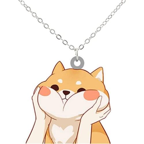 2021 Lovely Fat Shiba Inu Resin Pendant Necklaces For Kids Children School Party Fashion Chain Ketting Kawaii Dog Jewelery
