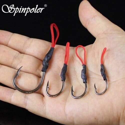 Spinpoler 5pcs/lot Fish Hook High Carbon Steel Hooks Saltwater Jigging Fishing Hook With PE Line Hook Size 1/0 2/0 3/0 5/0