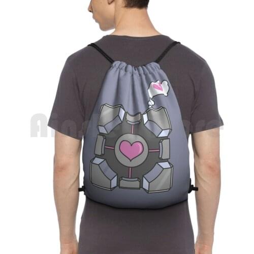 Portal Companion Cube Heartbroken Backpack Drawstring Bags Gym Bag Waterproof Portal Companion Cube Portal Companion Cube
