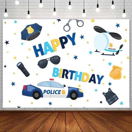 Happy Birthday Party Backdrop Police Handcuffs Airplane Badge Boy Star Photography Background Photozone Photo Studio Decor Props