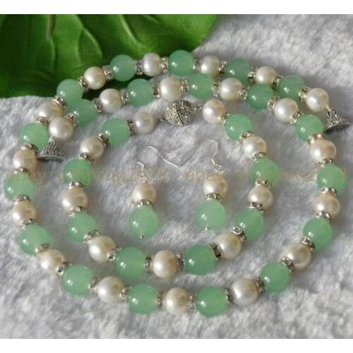 9-10mm Cultured Pearl & Natural new Necklace Bracelet Earrings ^^^@^new fine jewelry style Fine jewe Noble Natural stone (A0423)
