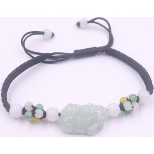 New Arrival Natural Jade Jadeite Pixiu Charm with Black Cord Weave Bracelet Adjustable Best Gift