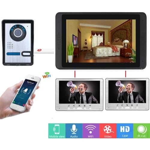 SmartYIBA WiFi Video Doorbell Camera Support 8 Mobile Phone APP User Wired WIFI Smart IP Video Doorbell Intercom 3 Monitors Kits