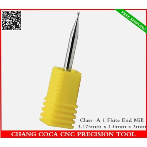3.175mm*1.0mm*3mm,Freeshipping CNC machine solid carbide End Mill,tungsten steel 1 flute spiral milling cutter,PVC,MDF,Acrylic